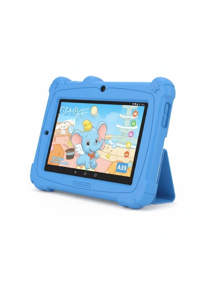 A children's tablet with a 7-inch screen, 256GB of storage, 8GB of RAM, and the latest Android 13 operating system. It supports 5G networks and features dual front and rear cameras (5MP and 13MP), a large 5000mAh battery, and access to the Play Store. Suitable for modern educational activities and modern games and entertainment. Available in blue. - Image 3